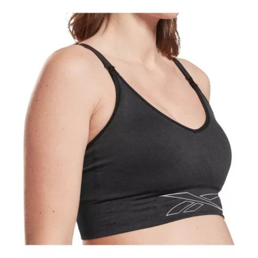 Reebok Studio Maternity Nursing Sports Bra Medium Support Removable Pad Black S